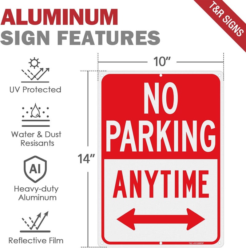 TR No Parking Anytime Sign - 4 Pack - 14 x 10 Inches Rust Free .040 Aluminum Reflective - UV Protected, Waterproof, Weatherproof and Fade Resistant - 6 Pre-drilled Holes - Image 2